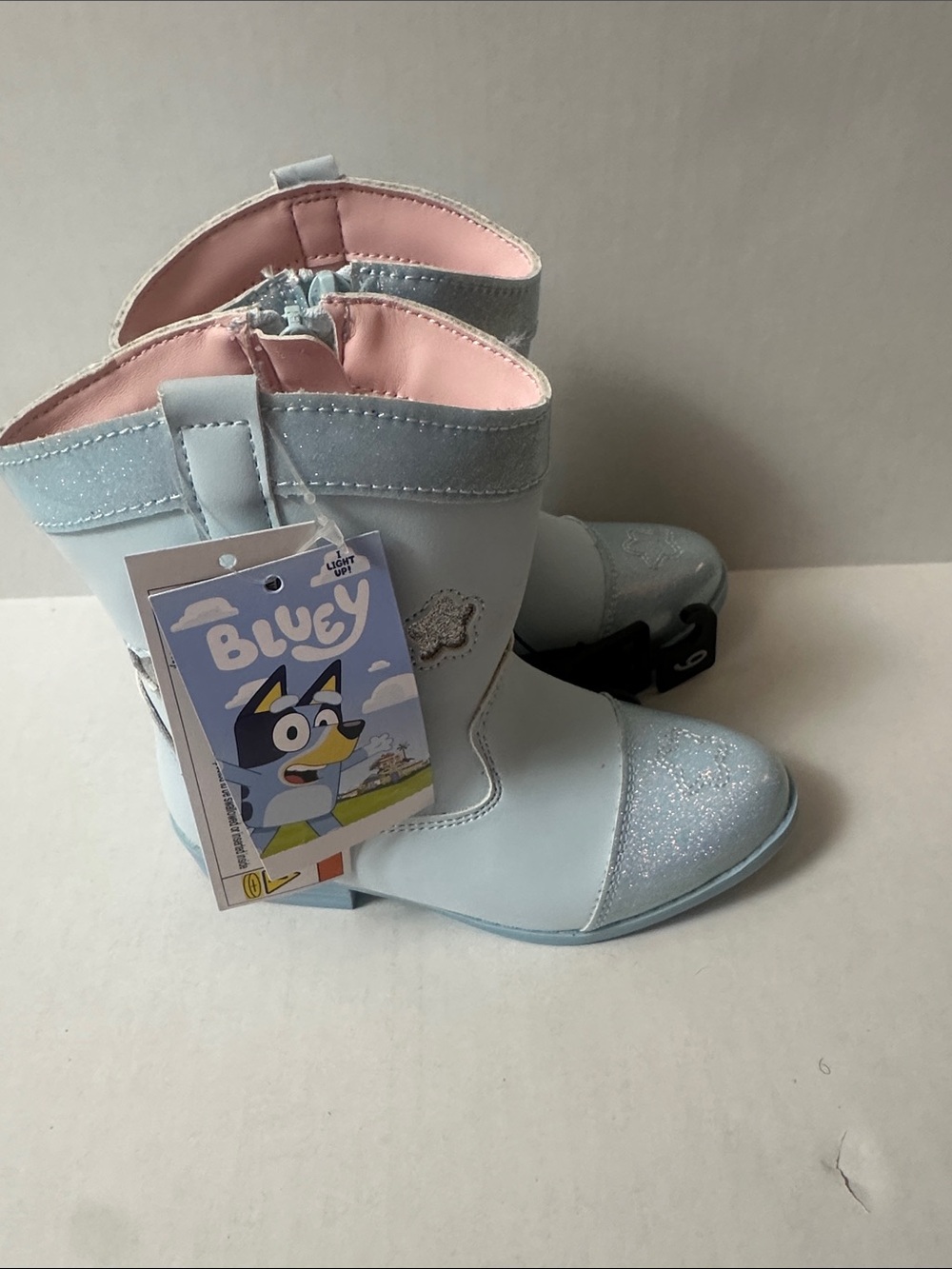 Bluey Light Blue Kids Glitter Boots with Pink Lining (NO BOX)